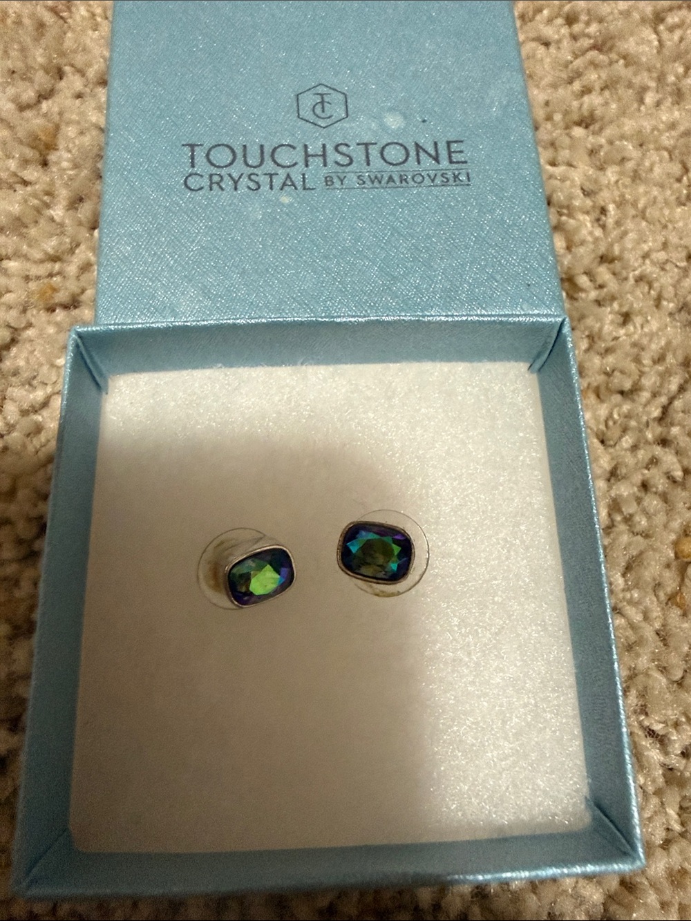 Touchstone Crystal by Swarovski Iridescent Stud Earrings - Blue/Green